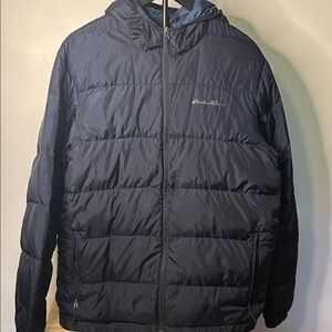 Eddie Bauer Men's Dark Blue Hooded Puffer Jacket